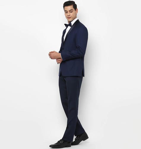 Men Solid Navy Blue Two Piece Suit
